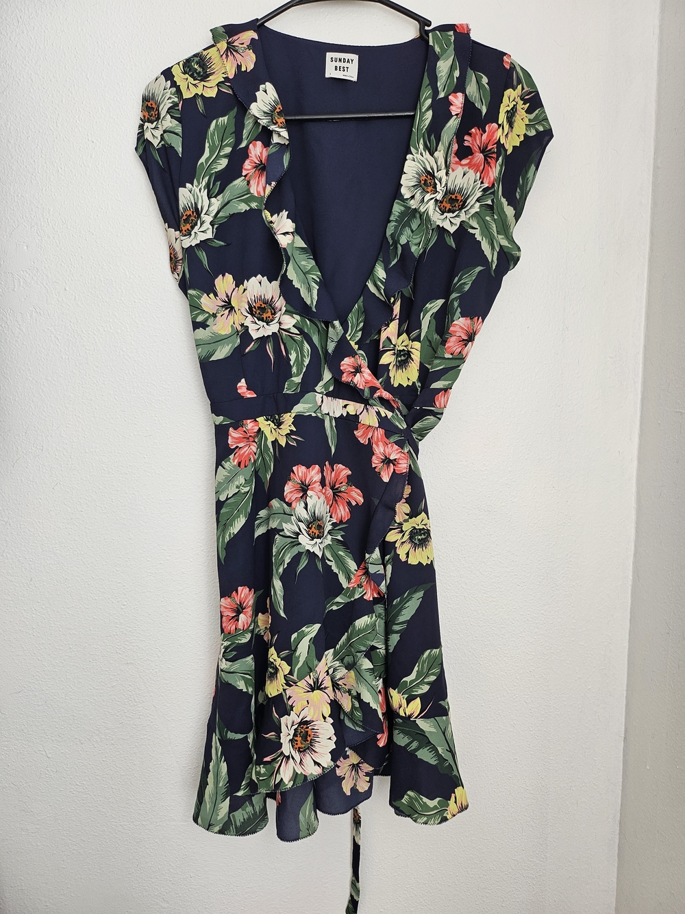 Sunday Best Navy Floral Wrap Dress with Pink, Yellow & Cream Blooms